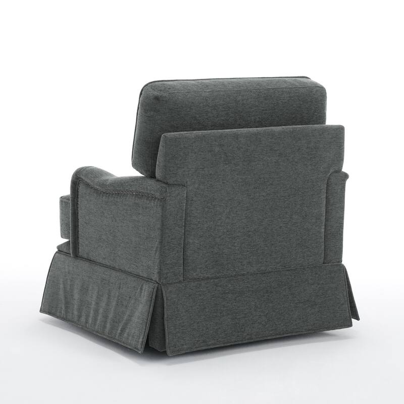Chenille Swivel Accent Chair Storage Ottoman Set with Nailhead Trim Skirt