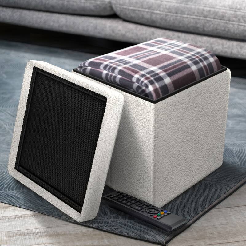 Sorbus Teddy Storage Ottoman Square Soft Sherpa Plush Tufted Footstool