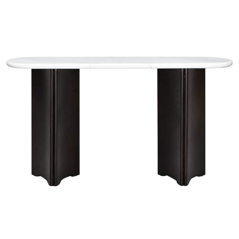 Narrow Console Table, Entryway Table with Oval Marble Top, Rustic Sofa Table with Curved Legs, Hallway Accent Table