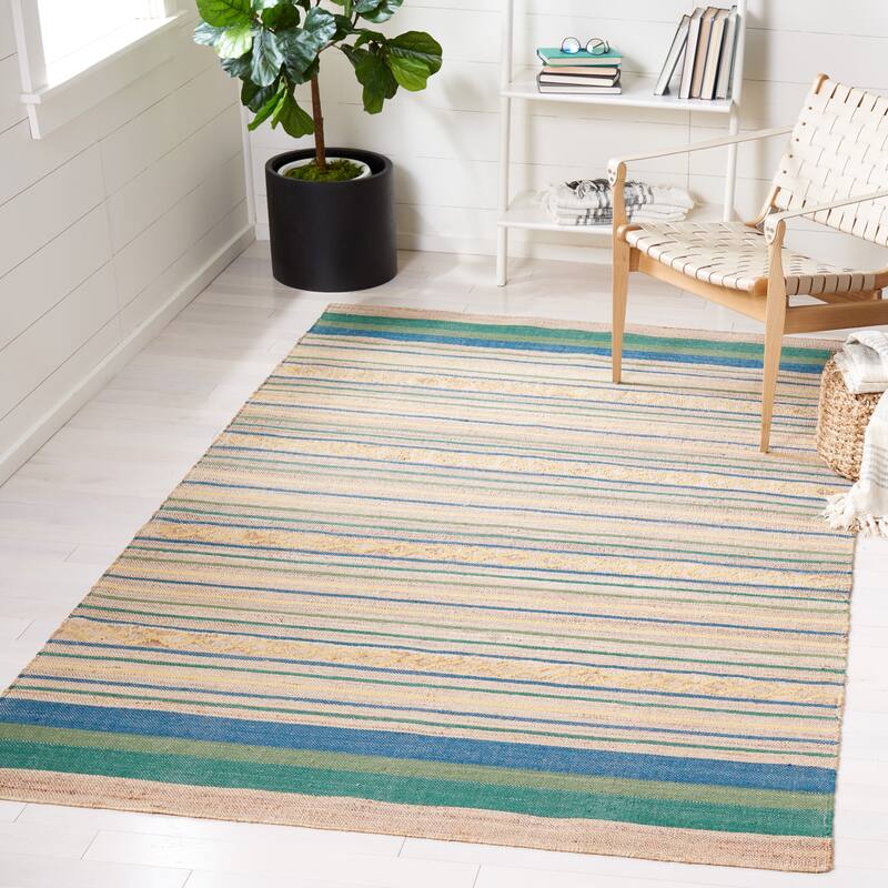 SAFAVIEH Handmade Kilim Rabije Stripe Jute & Wool Rug - 5' x 8' - Natural/Green