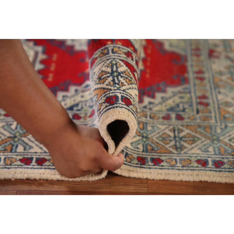 Kazak Accent Rug Hand-Knotted Wool Carpet - 3'5"x 4'10"