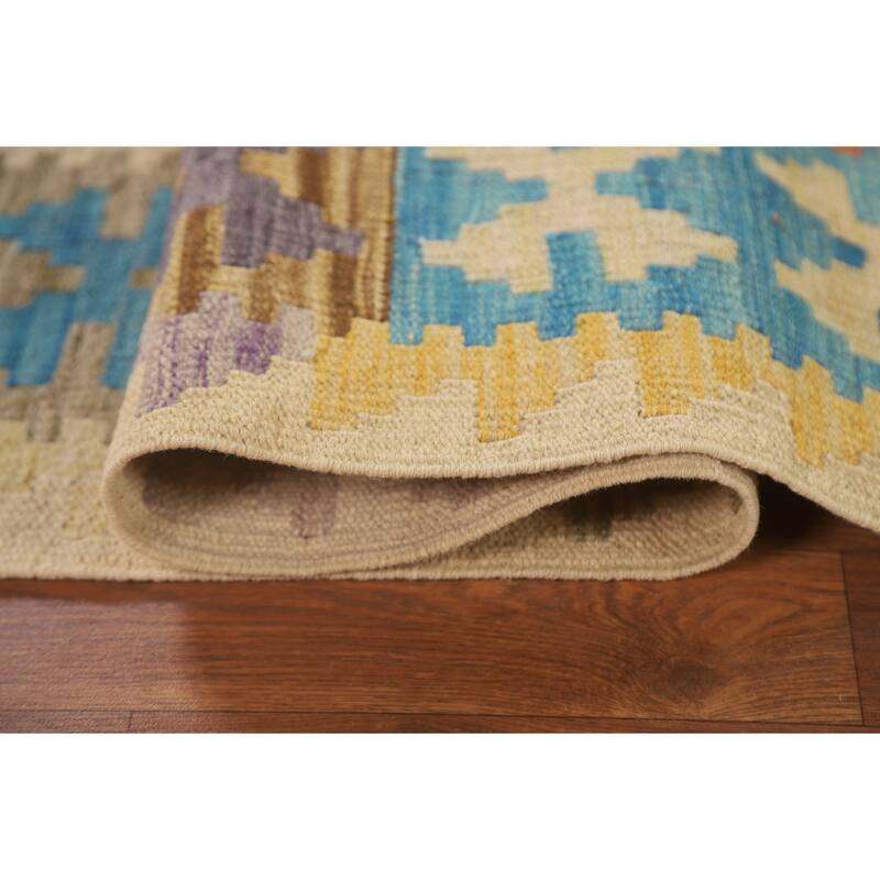 Hand Woven Oriental 100% Wool Carpet Southwestern Geometric Multi-Colored Kilim Area Rug - 9' 6'' X 6' 9''