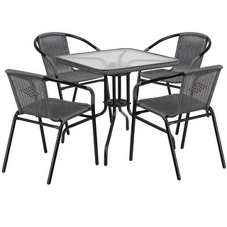 28-inch Square Glass Metal Table with Rattan Edgin