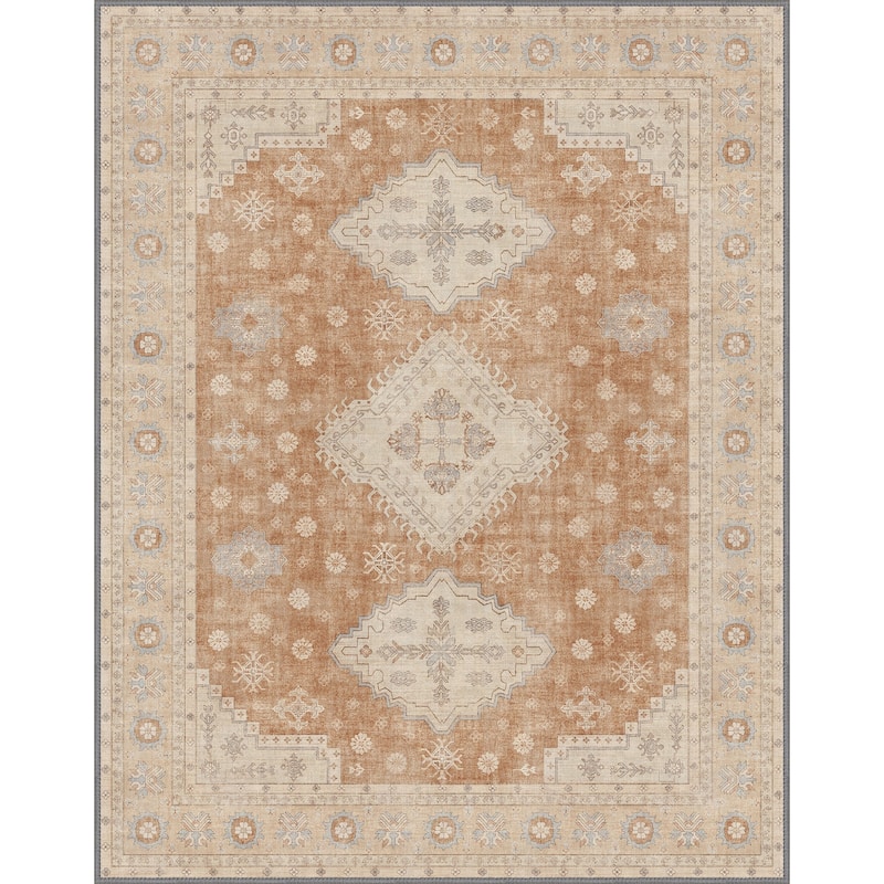 Mcow Sage Green Boho Pattern Ultra-Thin Low-Pile Washable Non-Slip Area Rug