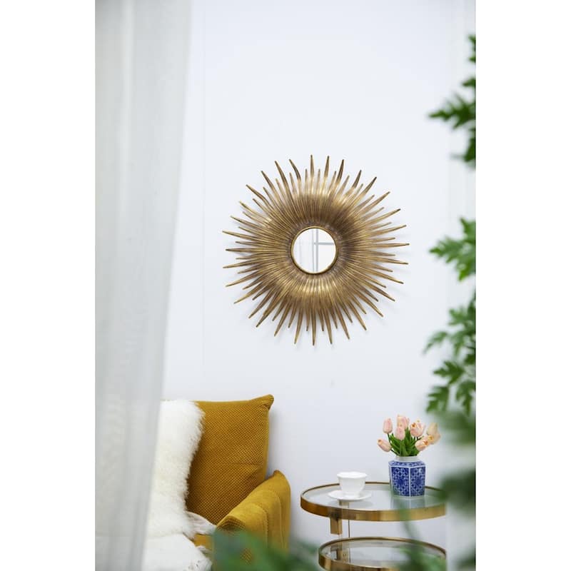 Sunburst Round Iron Wall Mirror - 28.25" - Gold