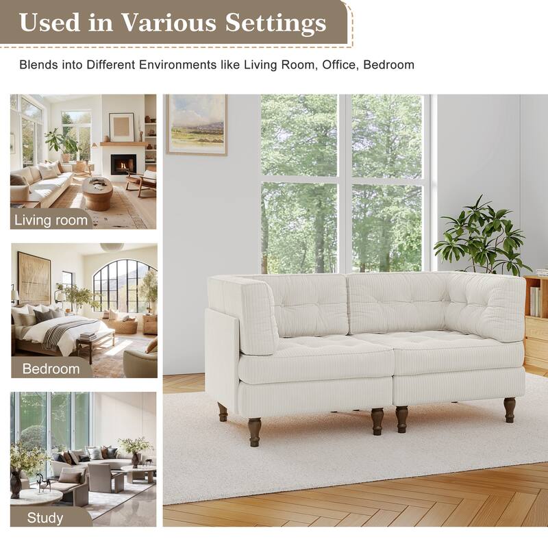 Modular Corduroy Corner Sectional Sofa Couch Set with Tufted Cushion