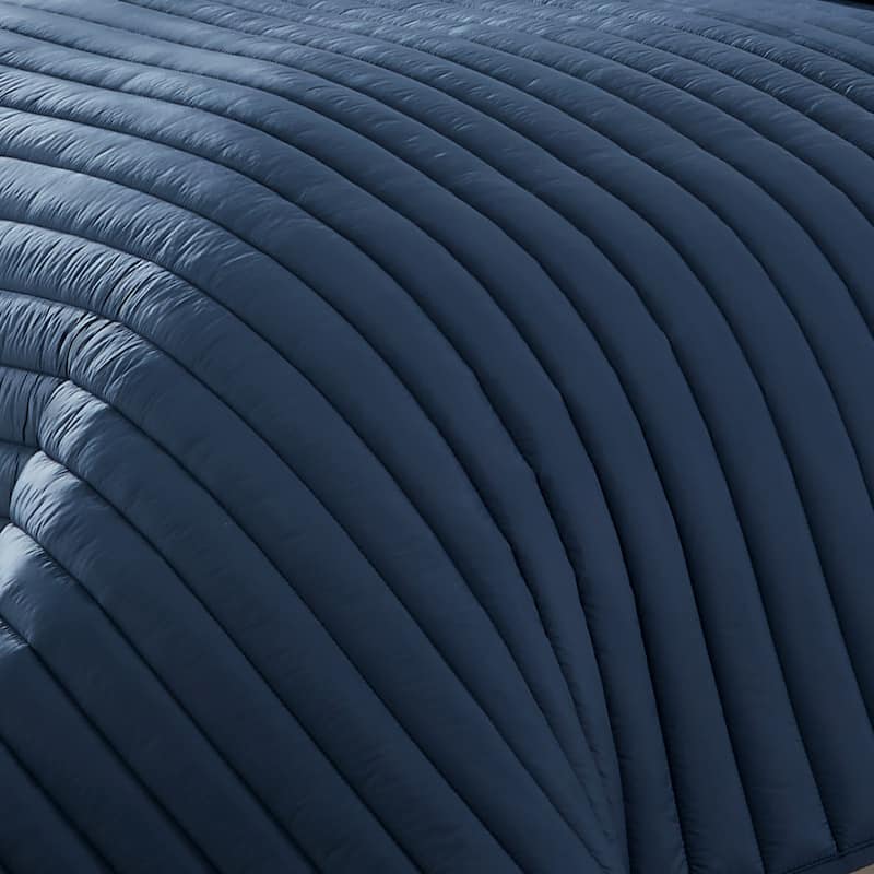 Cabe 3 Piece Queen Comforter Set, Polyester Puffer Channel Quilt, Navy Blue - 7'6" x 9'6"