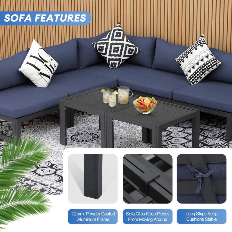FINCATI Oversized Modular Aluminum Outdoor Furniture Set, 29" Deep Wide Sectional Seating Aluminum Patio Set with Coffee Tables