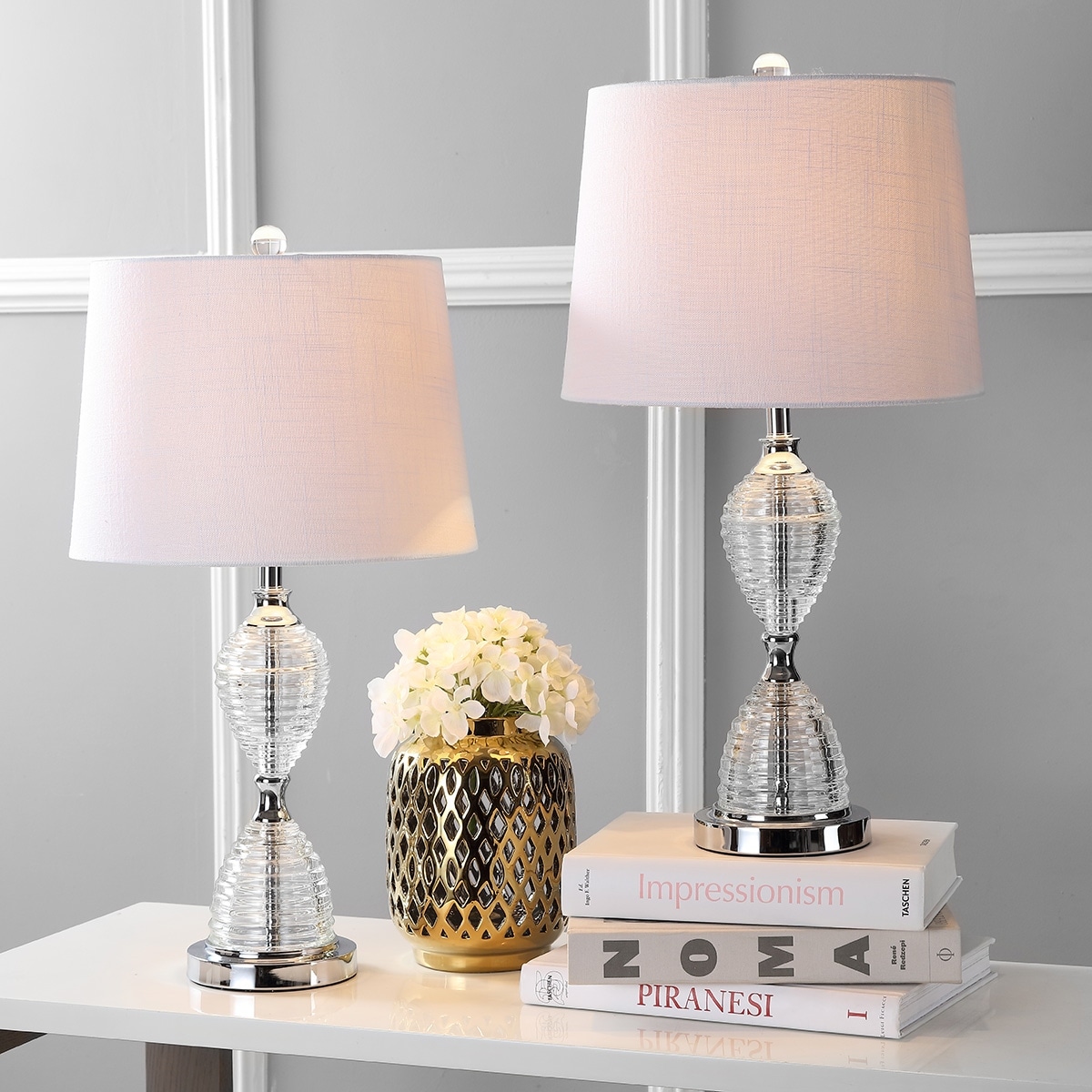 JONATHAN Y Bella 24" Crystal LED Table Lamp, Clear (Set of 2)