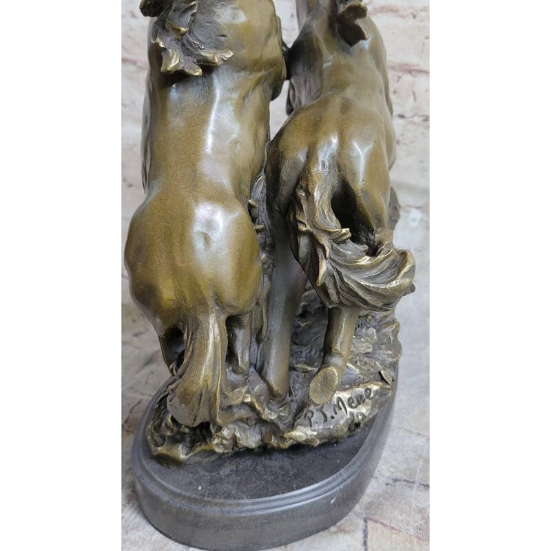 Pair Of Wild Stallion Mustang Imitative Horses Bronze Statue Sculpture Figure Mene 14 Inches X 12 Inches