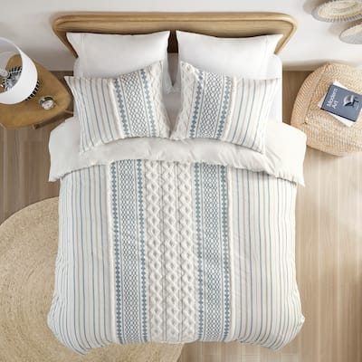 INK+IVY Imani Cotton Printed Duvet Cover Set with Chenille