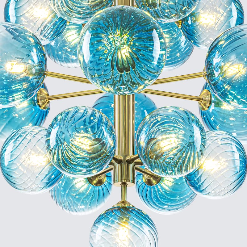 Starsky 19-Light Glam Tiered Cluster Blue Swirled Bubble Chandelier