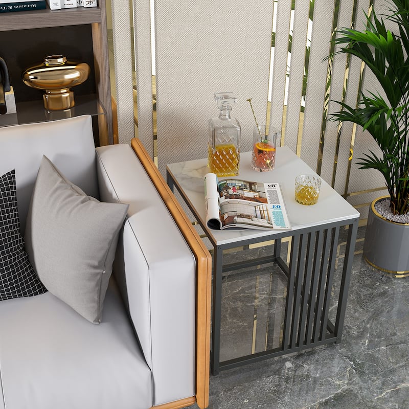 Industrial Style Sintered Stone Top Square Side Table