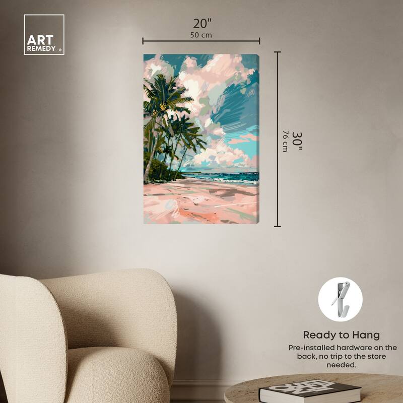 Art Remedy Palms Under The Sun Gallery Wrapped Colorful Coastal 1 Piece Canvas Wall Art