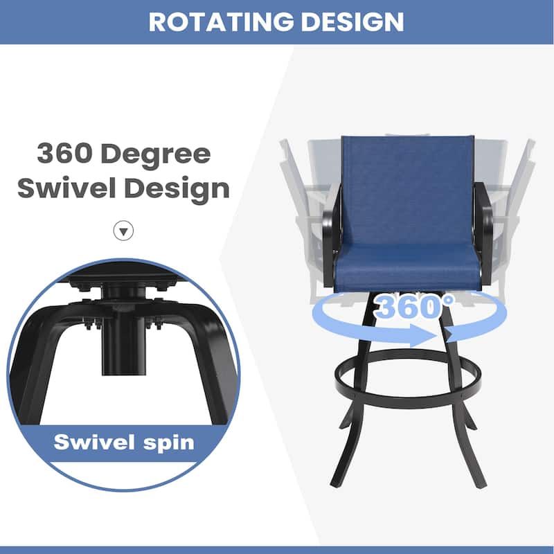 Pellebant Outdoor Aluminum Swivel Barstool Patio Bar Stools with Sunbrella Fabric - 18.31"Lx18.31"Wx43.31"H