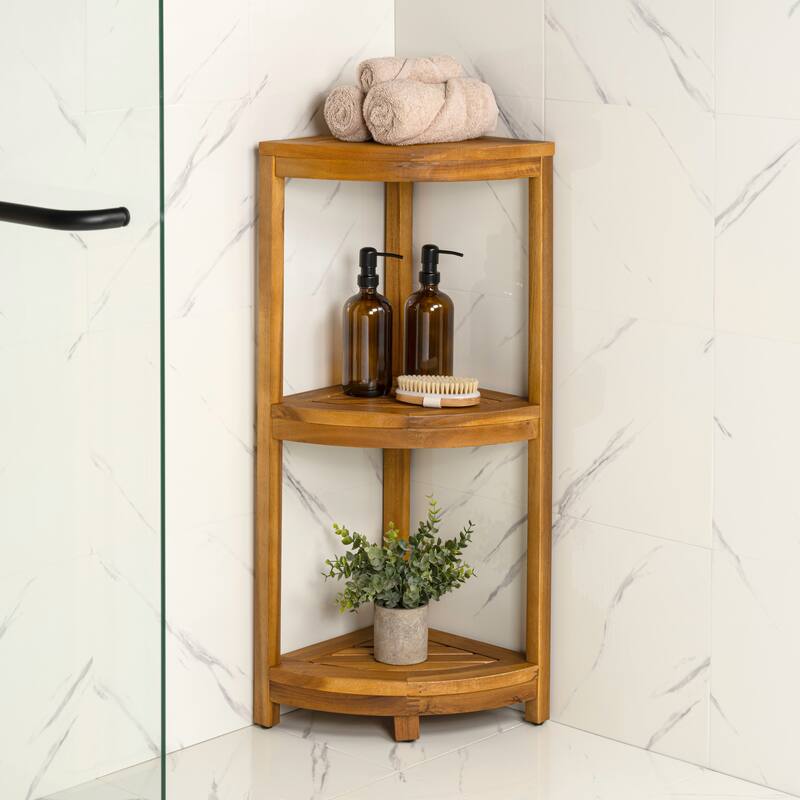 33" Sela 3-Tier Acacia Wood Freestanding Bathroom Corner Shelf