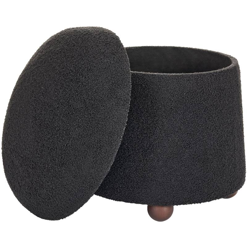 Modern Mushroom Round Ottoman with Storage and Plush Teddy Upholstery