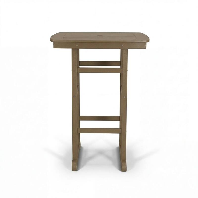 3-Piece HDPE Bar-Height Patio Set, 42.1" Square High Top Pub Table with Umbrella Hole + 2 Bar Stools with Cup Holders