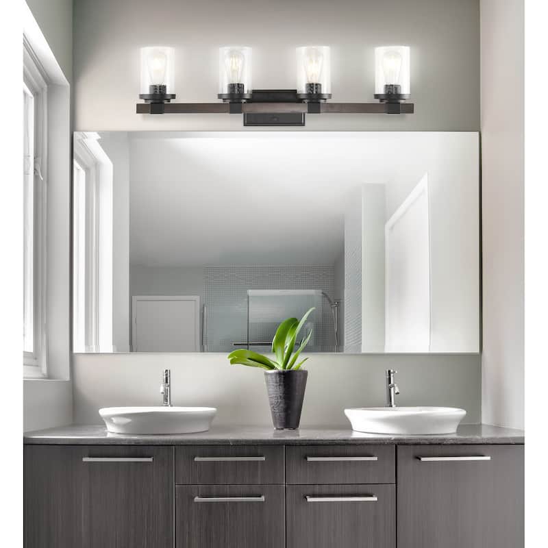 Ferme Iron/Seeded Glass Rustic Farmhouse LED Vanity Light, by JONATHAN Y