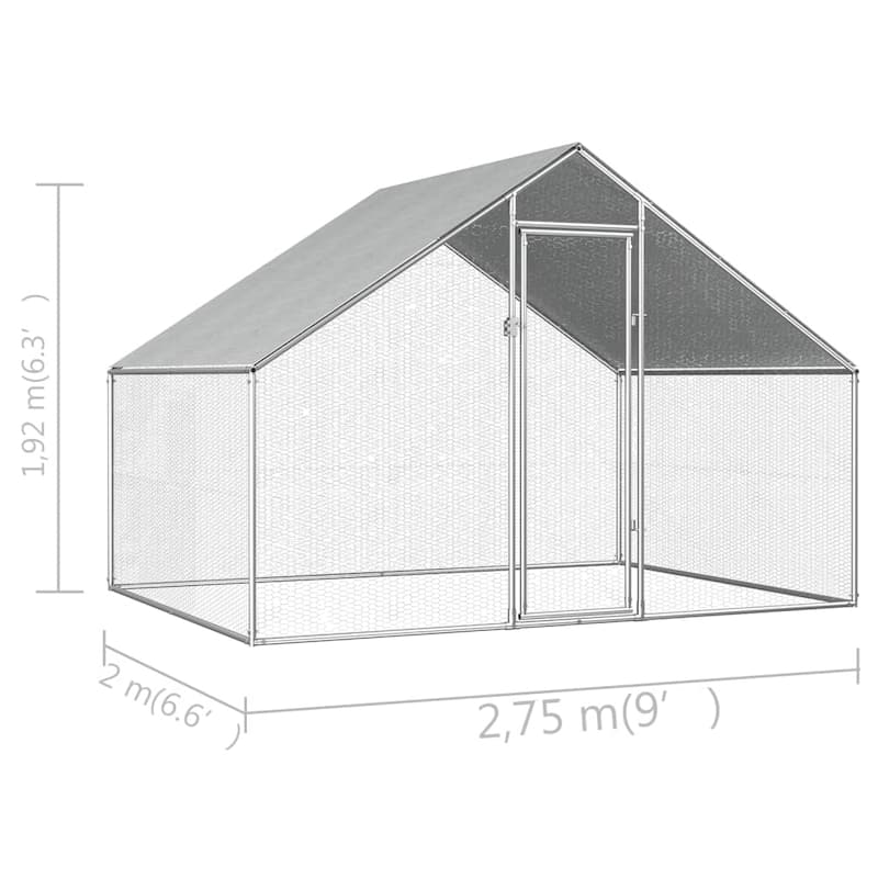 vidaXL Chicken Cage Walk-in Chicken Coop Pen Poultry Cage Galvanized Steel