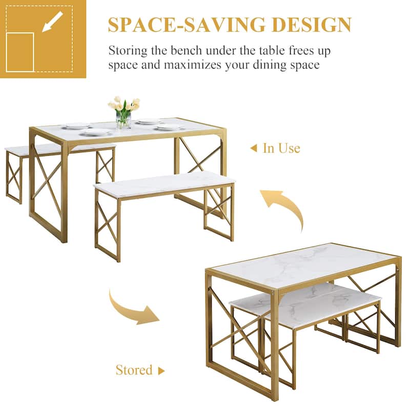Javlergo 3-Piece Dining Table Set, 43"/55" Modern Wood Table Top Dining Table Set with Bench