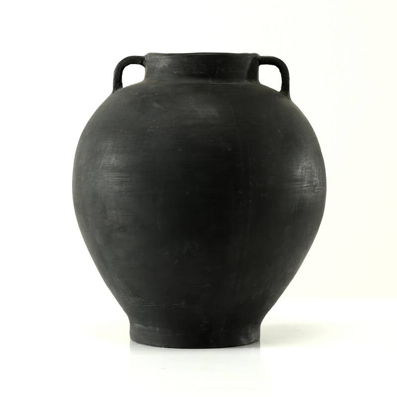 14 Inches High Earthy Gray Vase with Two Decorative Handles