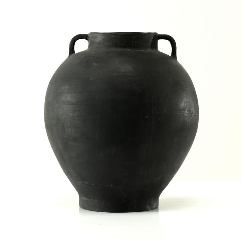 14 Inches High Earthy Gray Vase with Two Decorative Handles