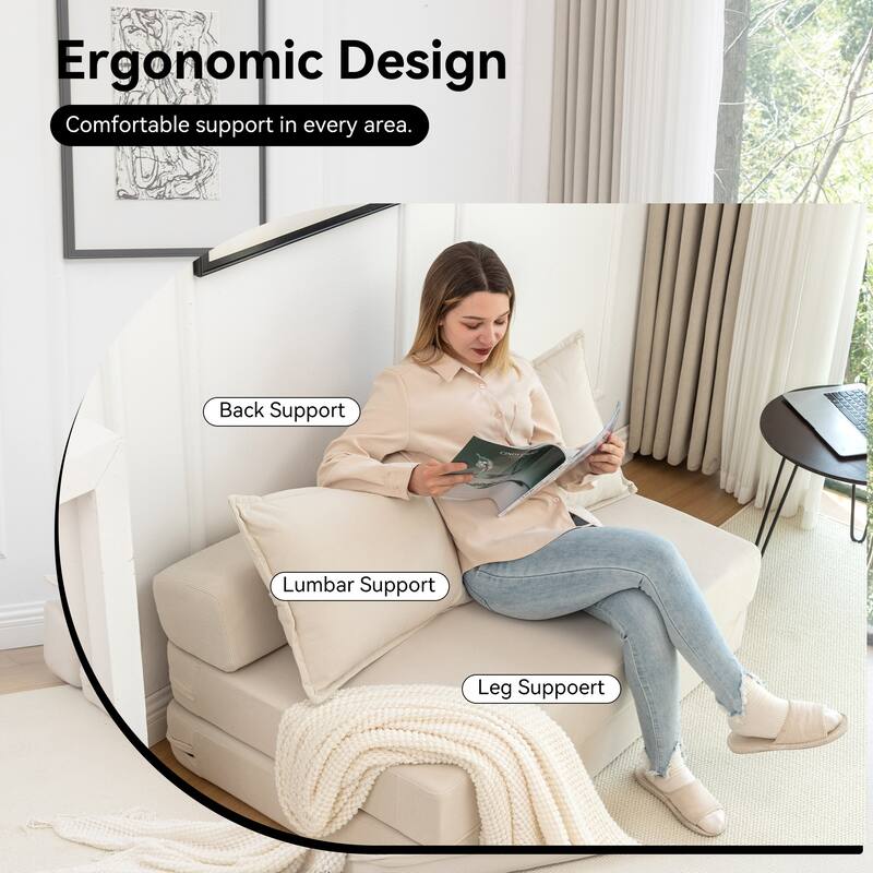 47.63" Corduroy 2-Seater Sleeper Sofa, Floor Mattress and Backrest