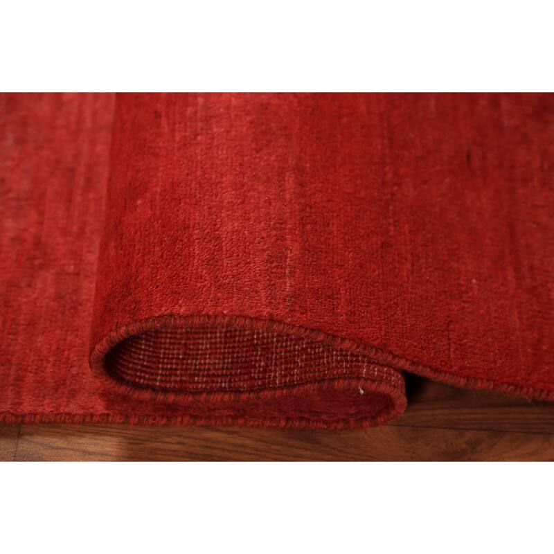 Modern Gabbeh Oriental Rug Hand-Knotted Solid Red Wool Carpet - 2'6" x 4'0"