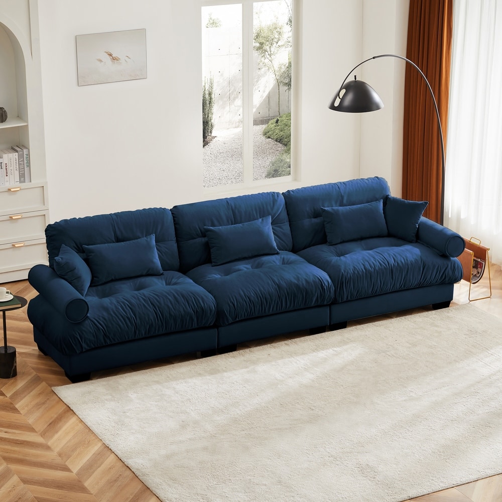 Extra Large 3-Seat Modern Sofa with Waist Pillows & Throw Pillows