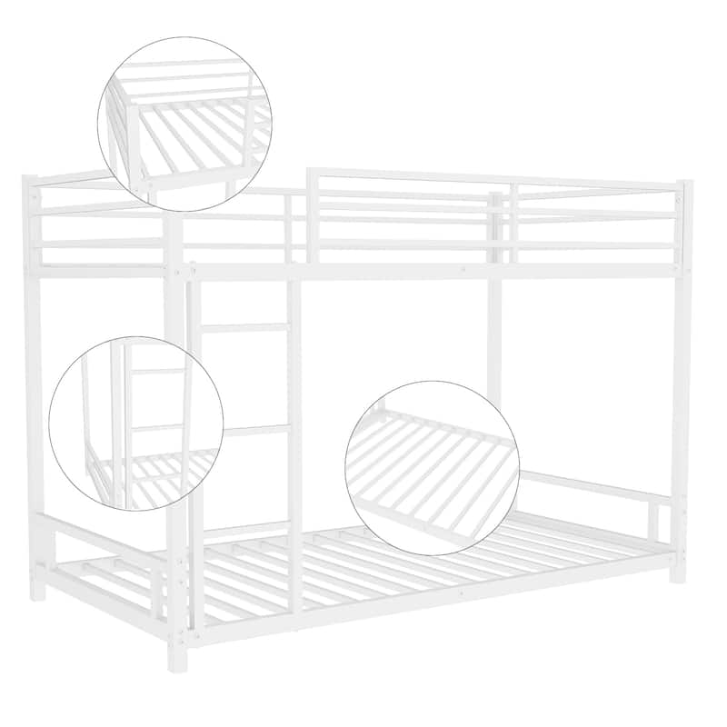 Roomfitters Metal Twin over Twin Bunk Bed, Heavy-duty Sturdy Metal, Noise Reduced, Safety Guardrail, No Box Spring Needed