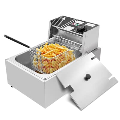 6.3QT/12.7QT Stainless Steel Single/Double Cylinder Electric Fryer Tabletop Restaurant Frying Basket(2500W/5000W)