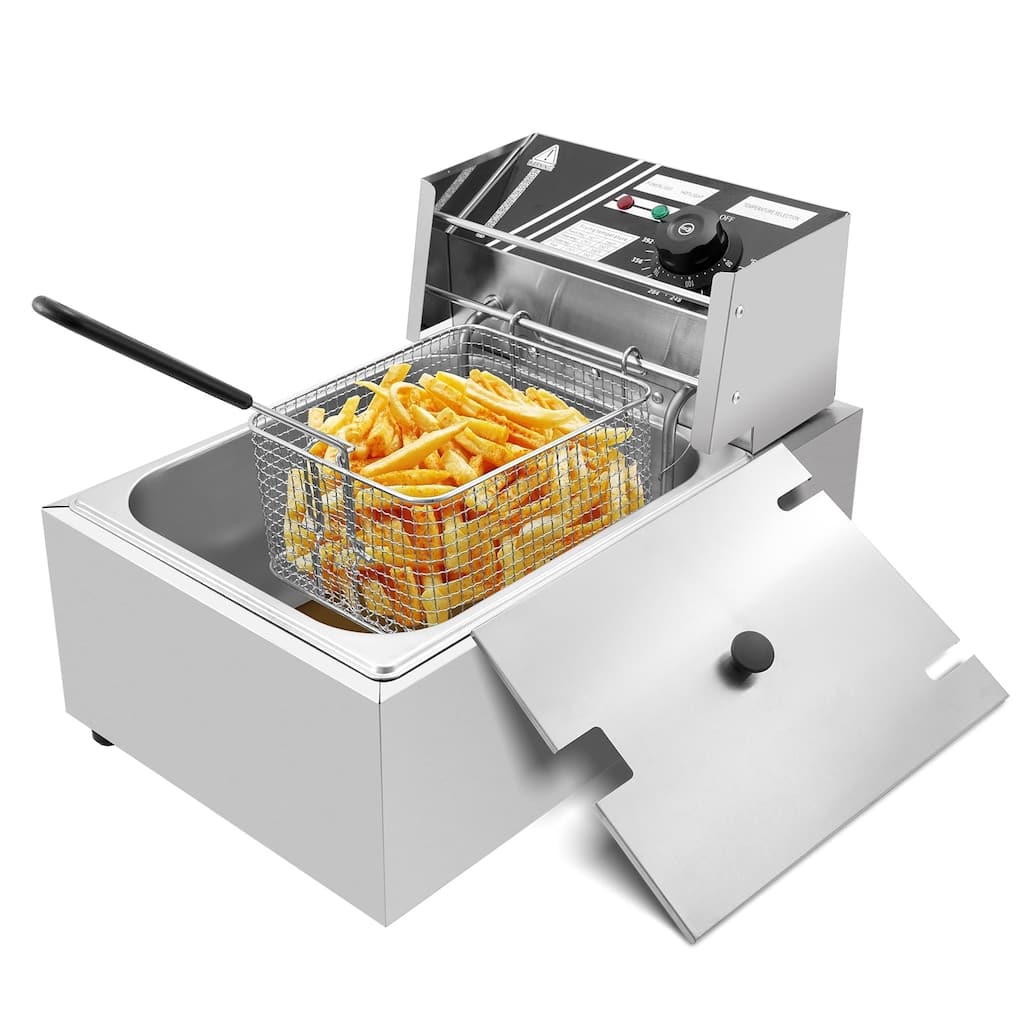 6.3QT/12.7QT Stainless Steel Single/Double Cylinder Electric Fryer Tabletop Restaurant Frying Basket(2500W/5000W)