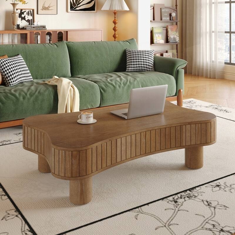 Lift Top Coffee Table with Fluted Panel Hidden Storage