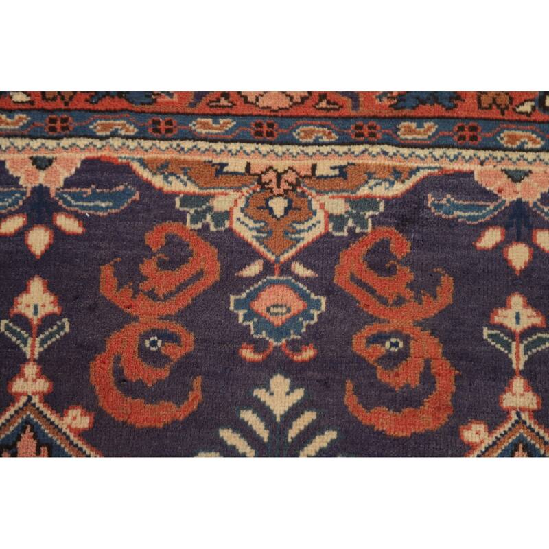 Hand Knotted Oriental 100% Wool Carpet Traditional Geometric Navy Blue & Blues Mahal Runner Rug - 10' 8'' X 3' 5''