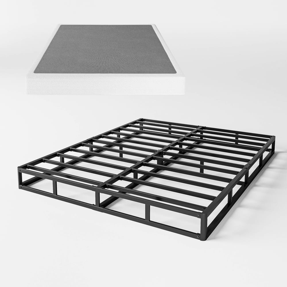 9 Inch High Profile Strong Metal Frame Mattress Foundation With Grey Cover