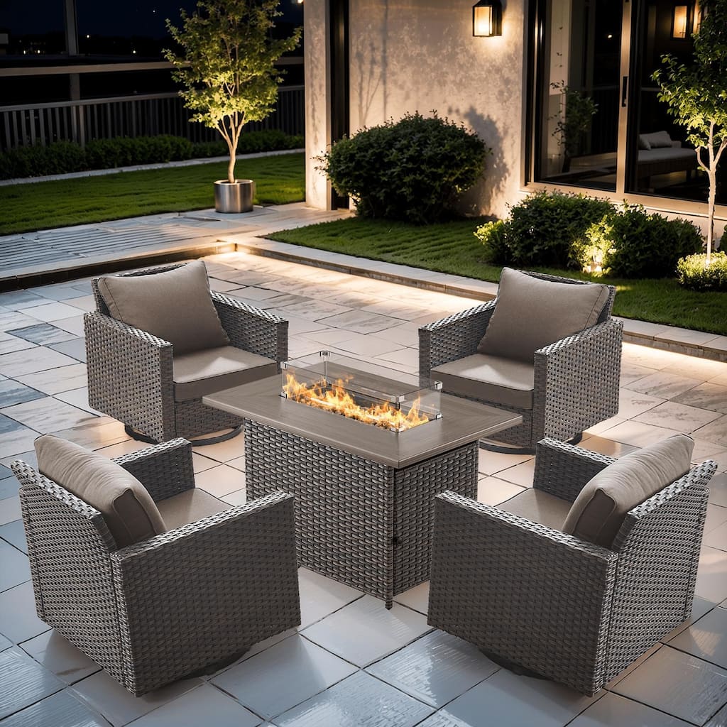 4 Pieces Swivel Chair with Fire Pit Table