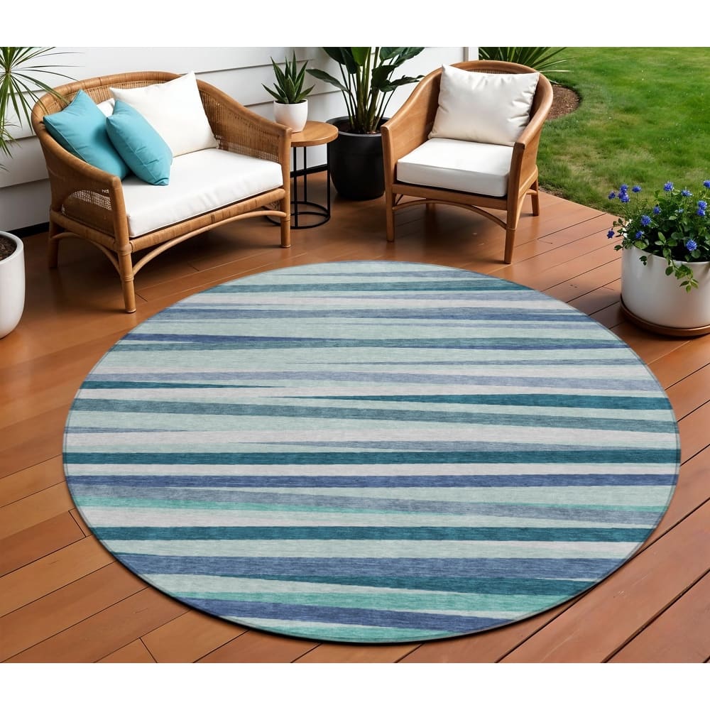 HomeRoots Striped Transitional Rectangle Outdoor Rug