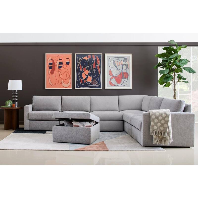 Flex 6-Seat Upholstered Modular Sectional with Storage Ottoman by Flexsteel - 134" x 35" x 103"