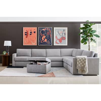 Flex 6-Seat Upholstered Modular Sectional with Storage Ottoman by Flexsteel - 134" x 35" x 103"