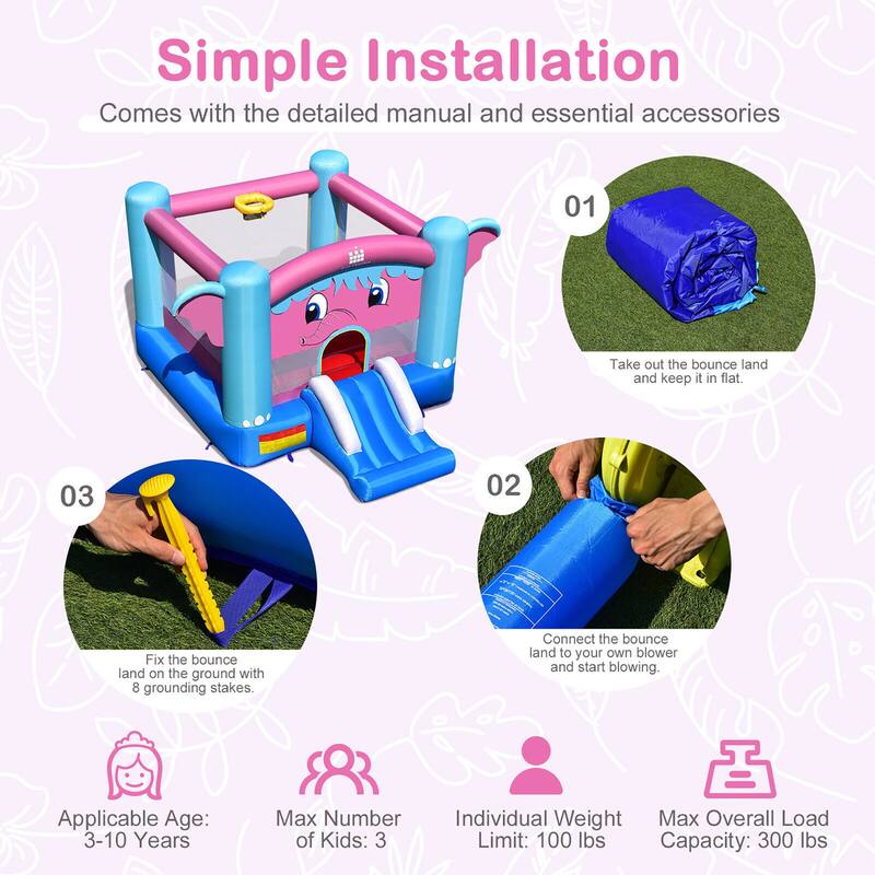 Gymax Inflatable Bounce House 3-in-1 Elephant Theme Inflatable Castle