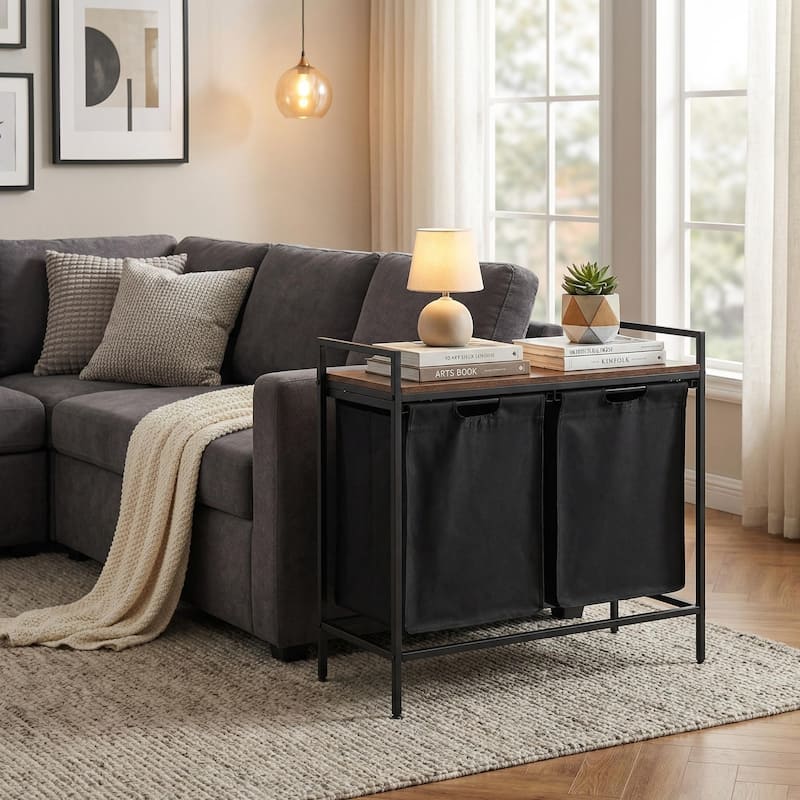 Homy Casa Laundry Hamper with Removable Fabric Bin & Wood Top