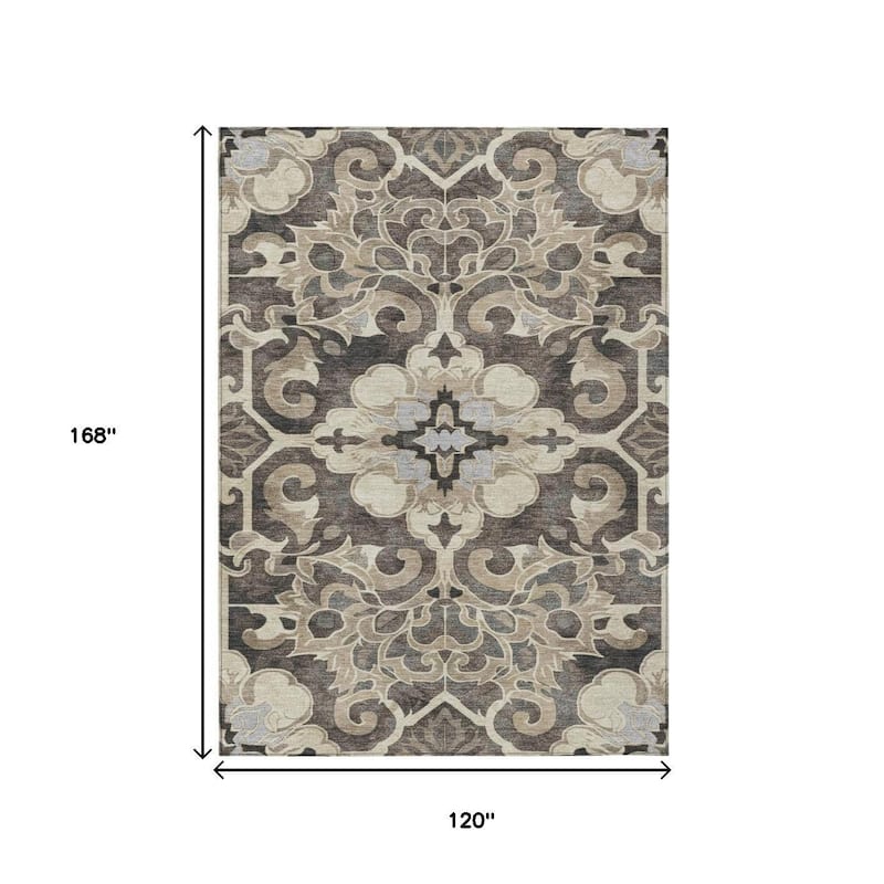 HomeRoots Damask Traditional Rectangle Outdoor Rug