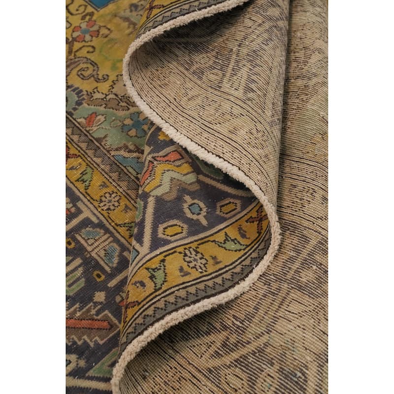 Hand Knotted Oriental 100% Wool Carpet Traditional Floral Navy Blue & Blues Tabriz Area Rug - 12' 5'' X 8' 3''
