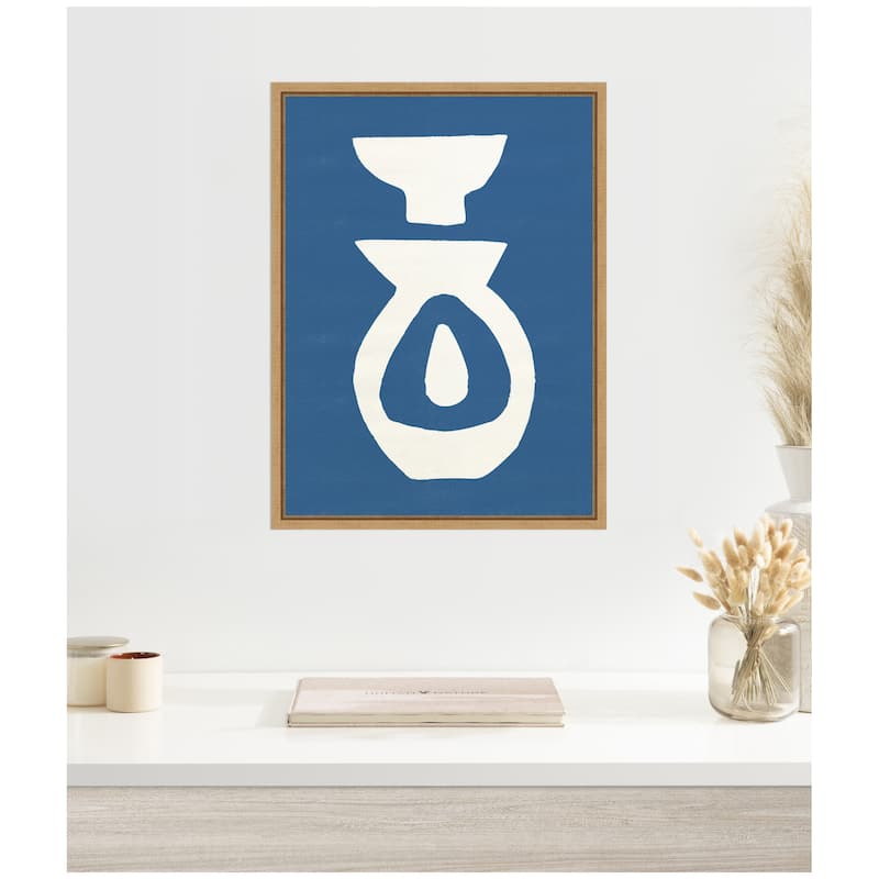 Kate and Laurel Sylvie Ceramic Blue Beige 1 Framed Canvas by Rocket Jack