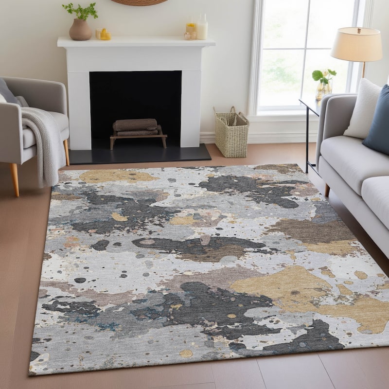 Machine Washable Indoor/Outdoor Modern Splatter Chantille Rug