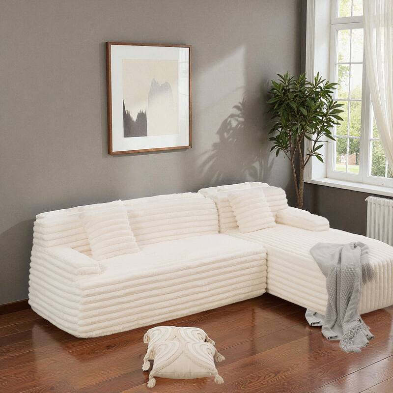 110" Cloud Sectional Sofa Free-Combined Faux Upholstered Modular Couch with Pillows for Living Room