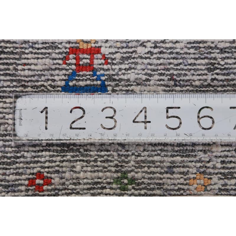 Hand Knotted Oriental Viscose Silk Carpet Tribal Stripe Greys & Charcoal Gabbeh Area Rug - 9' 8'' X 8' 2''