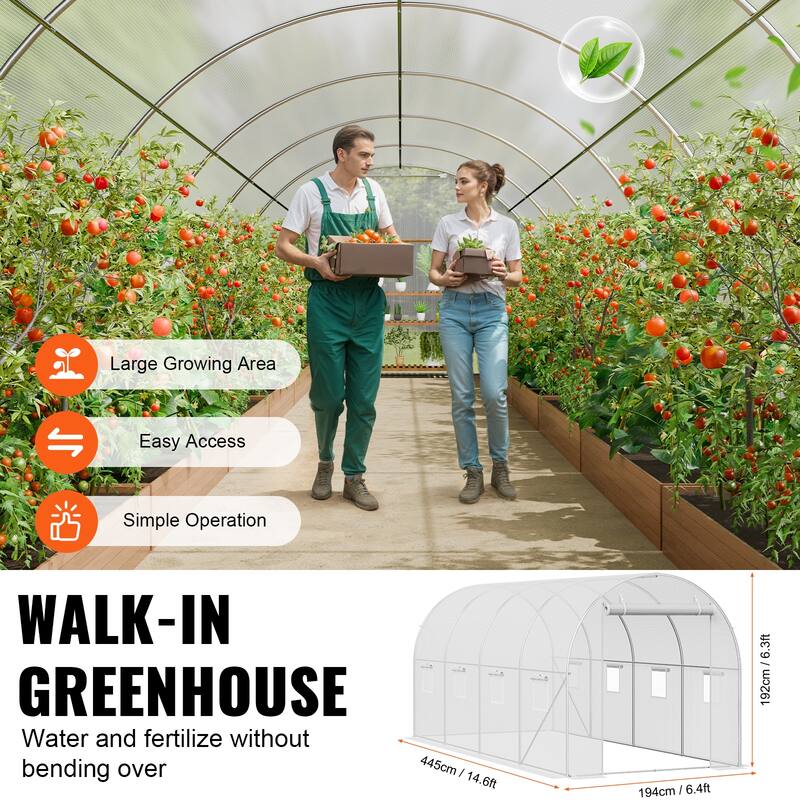 Walk-in Tunnel Greenhouse, Hoop House Greenhouse Tunnel, Plant Hot House with Galvanized Steel Frame, Green PE Cover