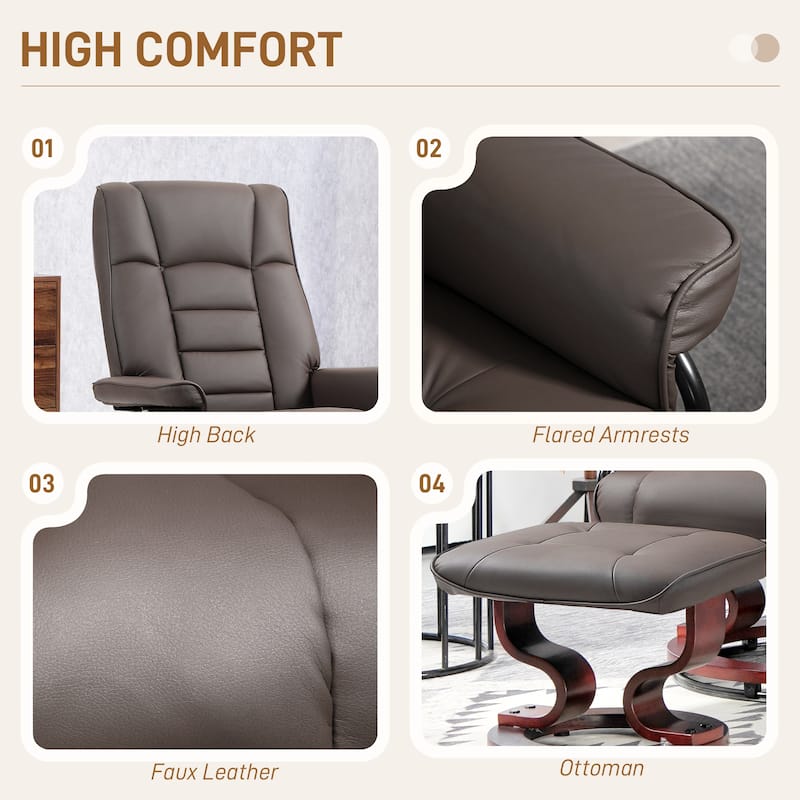 Swivel Recliner Chair and Ottoman - Brown